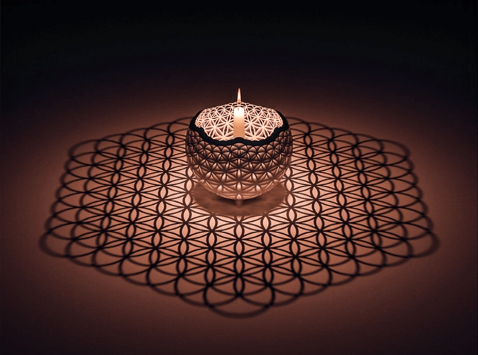 This is a 3D model designed to project the flower of life from a candle flame