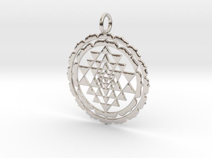 Small Sri Yantra Silver Pendant Sacred Geometry Necklace 